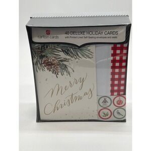 Carlton Cards 40 Deluxe Holiday Christmas Cards Pine Cone Gingham Envelopes NWT